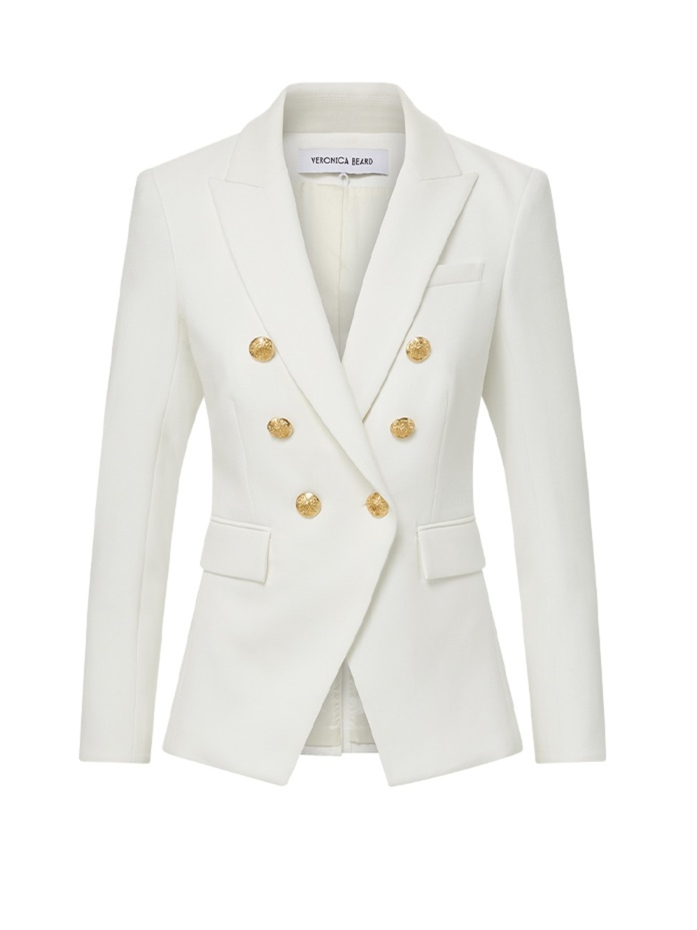 Veronica Beard Cream Double-Breasted Blazer with Gold Buttons
